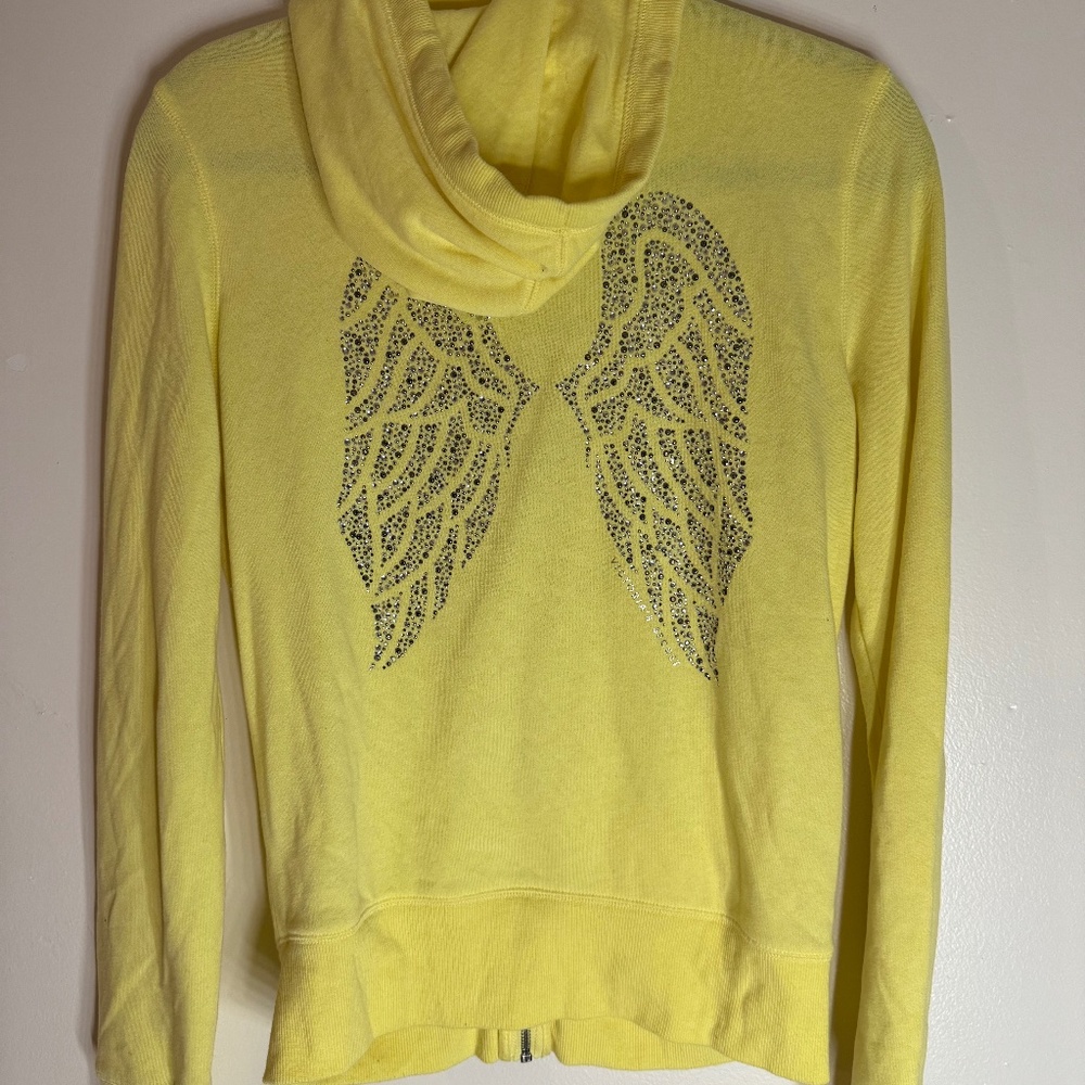 Vintage Yellow Victoria's Secret Zip-up Angel Wing Sweatshirt
